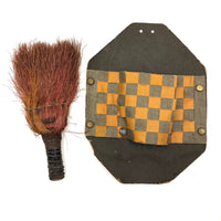 Old Handmade Whisk Brush in Checkerboard Woven Wall Holder