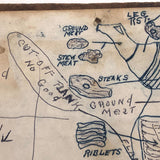 Mickey Doyle's How to Dress and Cut Deer, Ink Drawing Stapled to Hardboard