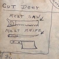 Mickey Doyle's How to Dress and Cut Deer, Ink Drawing Stapled to Hardboard