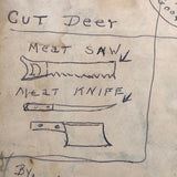 Mickey Doyle's How to Dress and Cut Deer, Ink Drawing Stapled to Hardboard