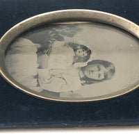 Lovely Girl and Her Lovely Doll, Antique Tintype Under Glass in Blue Velvet Frame