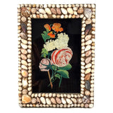 Doubly Lovely: Victorian Tinsel Painting of Flowers in Original Shell Decorated Frame from Bristol, Maine