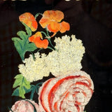 Doubly Lovely: Victorian Tinsel Painting of Flowers in Original Shell Decorated Frame from Bristol, Maine