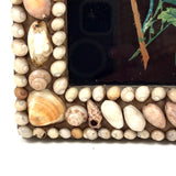 Doubly Lovely: Victorian Tinsel Painting of Flowers in Original Shell Decorated Frame from Bristol, Maine