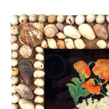 Doubly Lovely: Victorian Tinsel Painting of Flowers in Original Shell Decorated Frame from Bristol, Maine