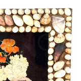 Doubly Lovely: Victorian Tinsel Painting of Flowers in Original Shell Decorated Frame from Bristol, Maine