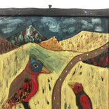 Double Sided Canadian Folk Art Relief Carving: Strongman Victor DeLamarre + Birds and Mountains