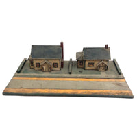 Tabletop Neighbors: Pair of Folk Art Houses on Platform