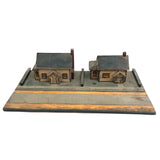 Tabletop Neighbors: Pair of Folk Art Houses on Platform