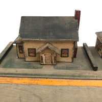 Tabletop Neighbors: Pair of Folk Art Houses on Platform