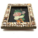 Doubly Lovely: Victorian Tinsel Painting of Flowers in Original Shell Decorated Frame from Bristol, Maine