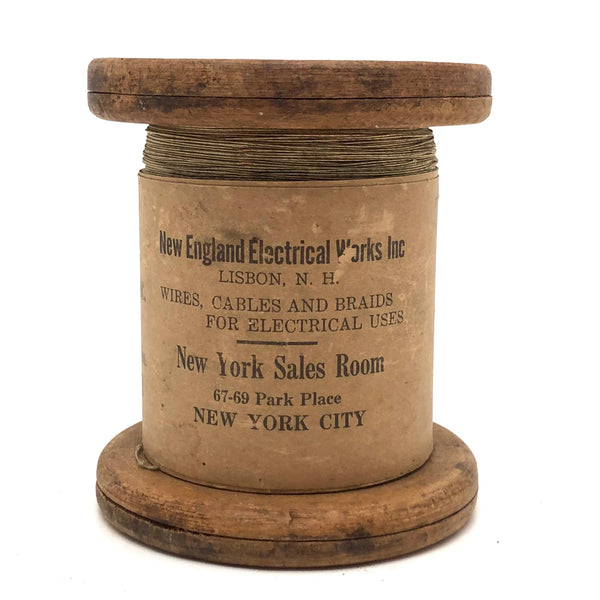 Antique New England Electrical Works Spool of Copper Magnet Wire with Original Label 