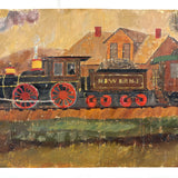 M&W, Morgantown & Wheeling Train with Coal Car, c. 1910s Folk Painting on Linen