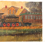 M&W, Morgantown & Wheeling Train with Coal Car, c. 1910s Folk Painting on Linen