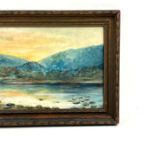 Soft Blue Hills and Radiant Yellow Sky Reflected in Water, Lovely Earlyish 20th C. Watercolor in Original Frame