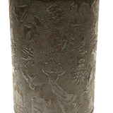 19th c. Embossed Tin Canister with Figures, Animals, Houses and More