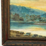 Soft Blue Hills and Radiant Yellow Sky Reflected in Water, Lovely Earlyish 20th C. Watercolor in Original Frame