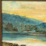 Soft Blue Hills and Radiant Yellow Sky Reflected in Water, Lovely Earlyish 20th C. Watercolor in Original Frame
