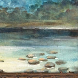 Soft Blue Hills and Radiant Yellow Sky Reflected in Water, Lovely Earlyish 20th C. Watercolor in Original Frame