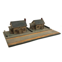 Tabletop Neighbors: Pair of Folk Art Houses on Platform