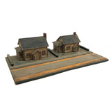 Tabletop Neighbors: Pair of Folk Art Houses on Platform