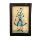 SOLD Young Woman in Blue and Lavender with Bonnet, Small Framed 1830s Ink and Watercolor
