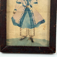 SOLD Young Woman in Blue and Lavender with Bonnet, Small Framed 1830s Ink and Watercolor
