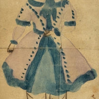SOLD Young Woman in Blue and Lavender with Bonnet, Small Framed 1830s Ink and Watercolor