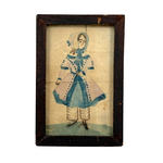 Young Woman in Blue and Lavender with Bonnet, Small Framed 1830s Ink and Watercolor