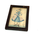 SOLD Young Woman in Blue and Lavender with Bonnet, Small Framed 1830s Ink and Watercolor