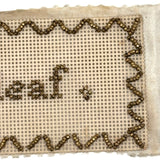 We All Do Fade As a Leaf, Mid 1800s Gold Beaded Punch Paper Embroidery on Silk Ribbon