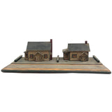 Tabletop Neighbors: Pair of Folk Art Houses on Platform