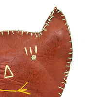 Wonderful Old (Hardened) Oil Cloth Cat  with Embroidered Face, Ex. Pat Hatch Collection
