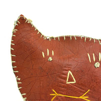 Wonderful Old (Hardened) Oil Cloth Cat  with Embroidered Face, Ex. Pat Hatch Collection