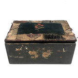 Charming 1889 Wire-Hinged Wooden Box with Hand-sewn, Embroidered Piecework Decoration