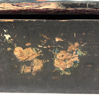 Charming 1889 Wire-Hinged Wooden Box with Hand-sewn, Embroidered Piecework Decoration