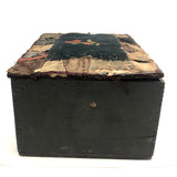 Charming 1889 Wire-Hinged Wooden Box with Hand-sewn, Embroidered Piecework Decoration