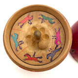 Old Turned Wooden Apple with Horse Roulette Spinner Inside