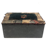 Charming 1889 Wire-Hinged Wooden Box with Hand-sewn, Embroidered Piecework Decoration