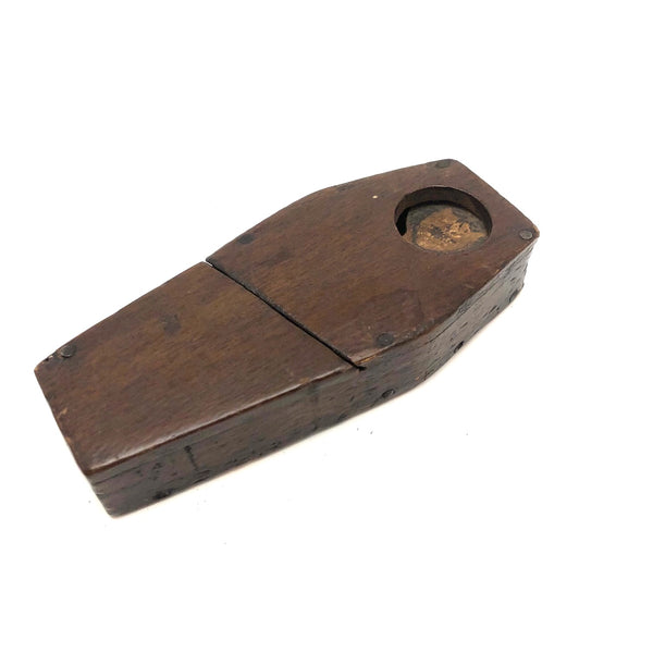 Folk Art Figure in Coffin with Hand-drawn Face and Surprise Inside