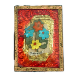 Farewell, Mid 19th Century Reverse Painted Glass, Foil and Paper Flowers Forget Me Not