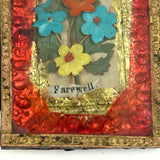 Farewell, Mid 19th Century Reverse Painted Glass, Foil and Paper Flowers Forget Me Not