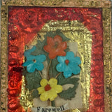 Farewell, Mid 19th Century Reverse Painted Glass, Foil and Paper Flowers Forget Me Not