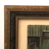 Black and White Cat in Tall Grass, Oil on Board Painting, Framed