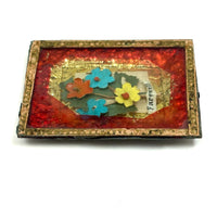 Farewell, Mid 19th Century Reverse Painted Glass, Foil and Paper Flowers Forget Me Not