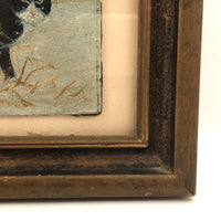 Black and White Cat in Tall Grass, Oil on Board Painting, Framed