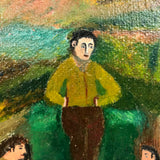 Men Talking, Charles Rubin Oil on Board in Adirondack Frame