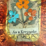 As a Keepsake, Mid 19th Century Reverse Painted Glass, Foil and Paper Flowers Forget Me Not