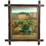 Men Talking, Charles Rubin Oil on Board in Adirondack Frame