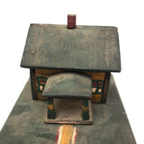 Orange and Green Painted Folk Art House on Platform
